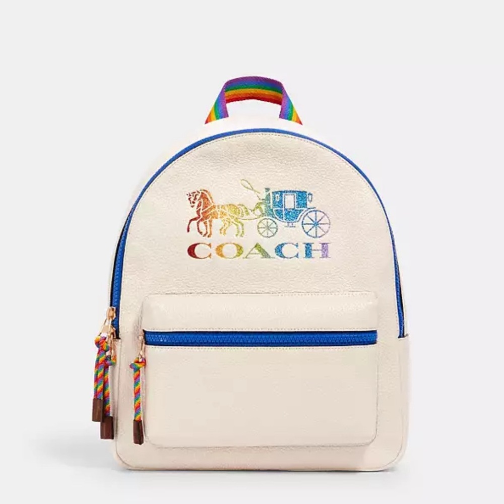 Coach Rainbow Medium Charlie Backpack With Horse And Carriage. Pride